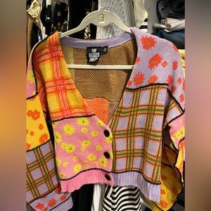Princess Polly Cardigan, worn once! Cropped, multicolor and patterned, so cozy